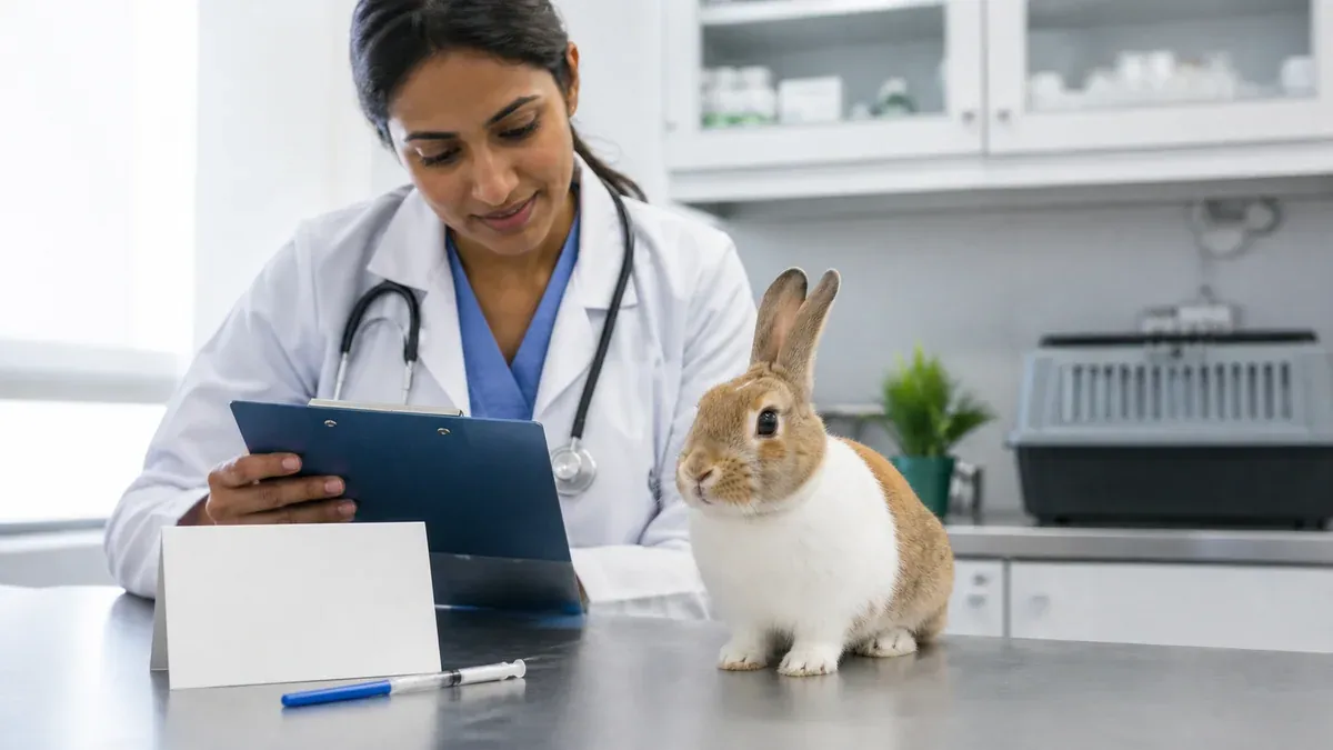 Vet preparing a vaccine for a dwarf rabbit