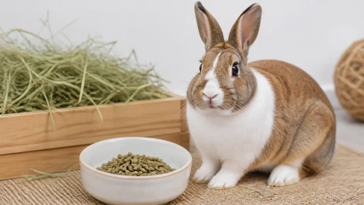 Lapin roux en gros plan, assis au bord d'une touffe d'herbe