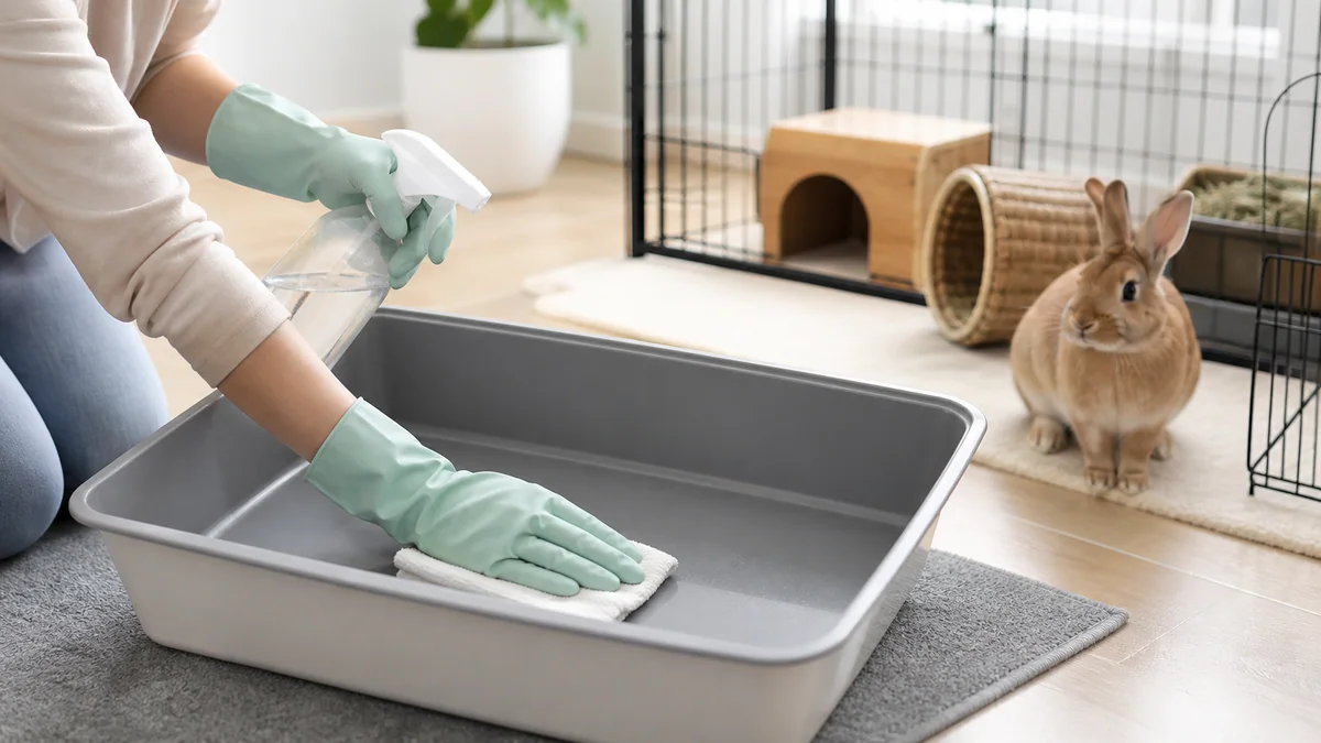 Bac à litière propre pour lapin avec substrat frais
