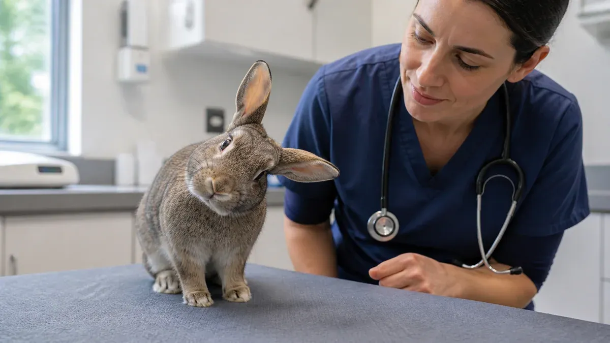 Lapin la tête légèrement inclinée sur le côté, illustrant un torticolis pouvant évoquer une infection à E. cuniculi