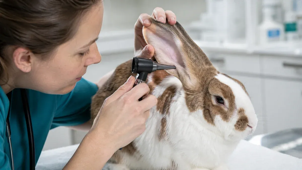 Lapin nain grattant son oreille, illustrant les démangeaisons liées à la gale auriculaire