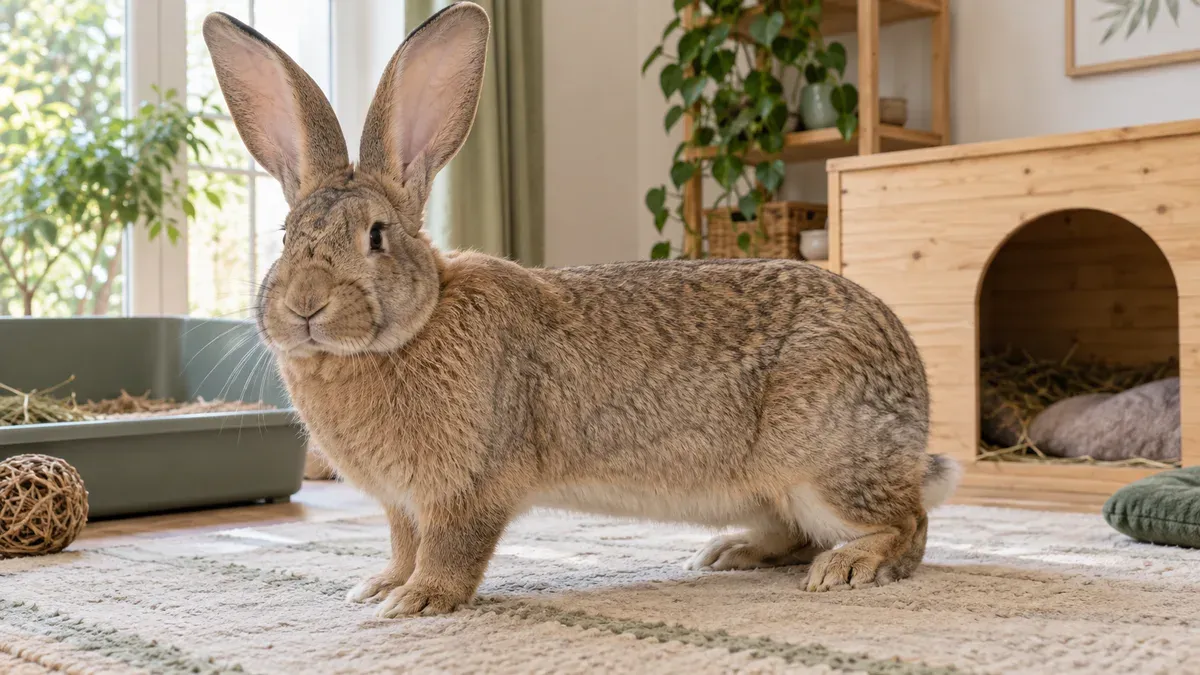 Adult Flemish Giant rabbit with a sandy fawn coat