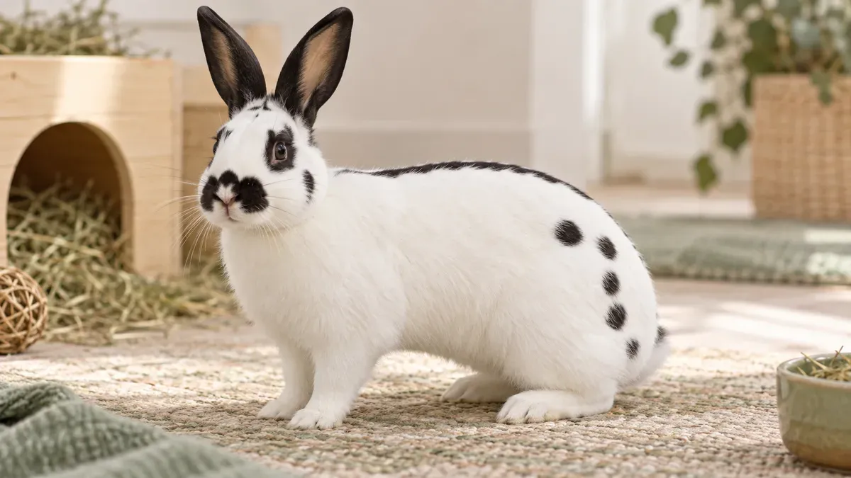 Lapin papillon blanc aux marques noires caractéristiques
