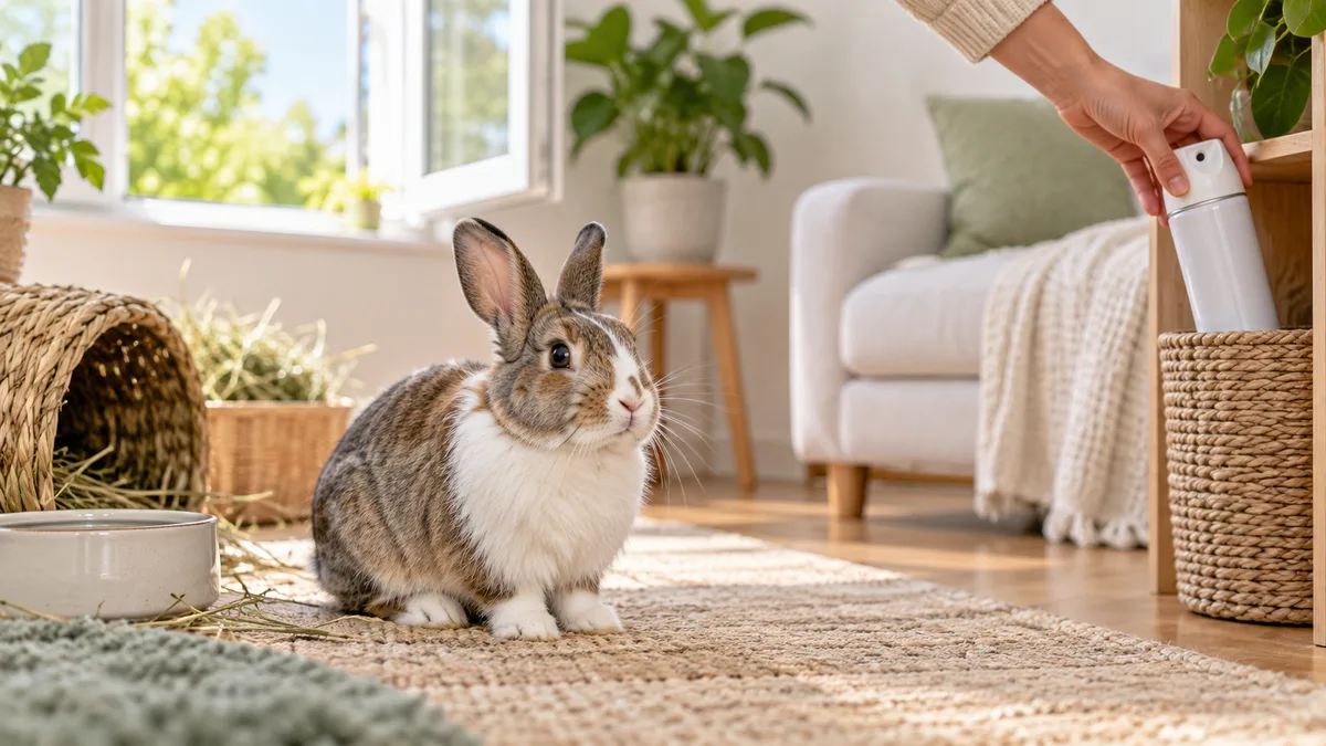 Aérosol désodorisant éloigné de l'espace de vie d'un lapin