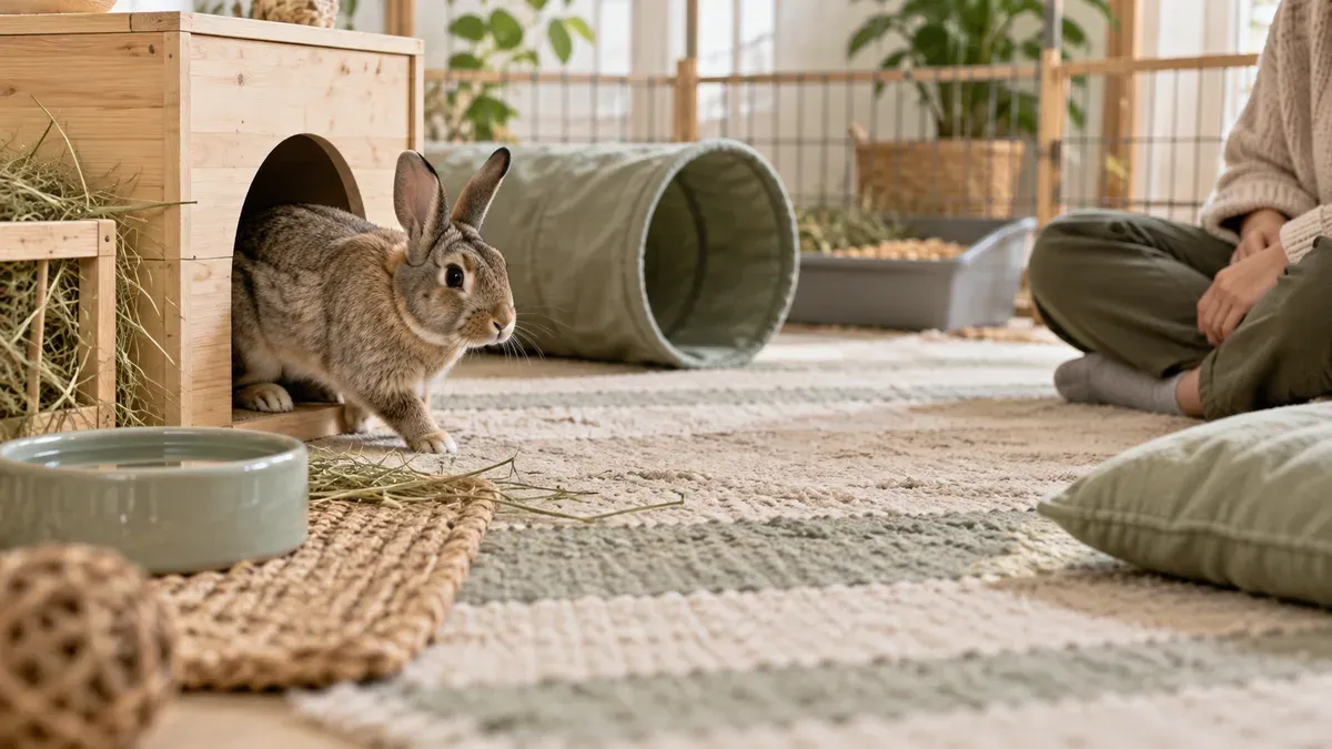 New rabbit cautiously emerging from its hide