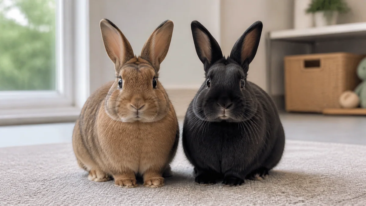 Lapin nain mâle et femelle côte à côte dans un enclos