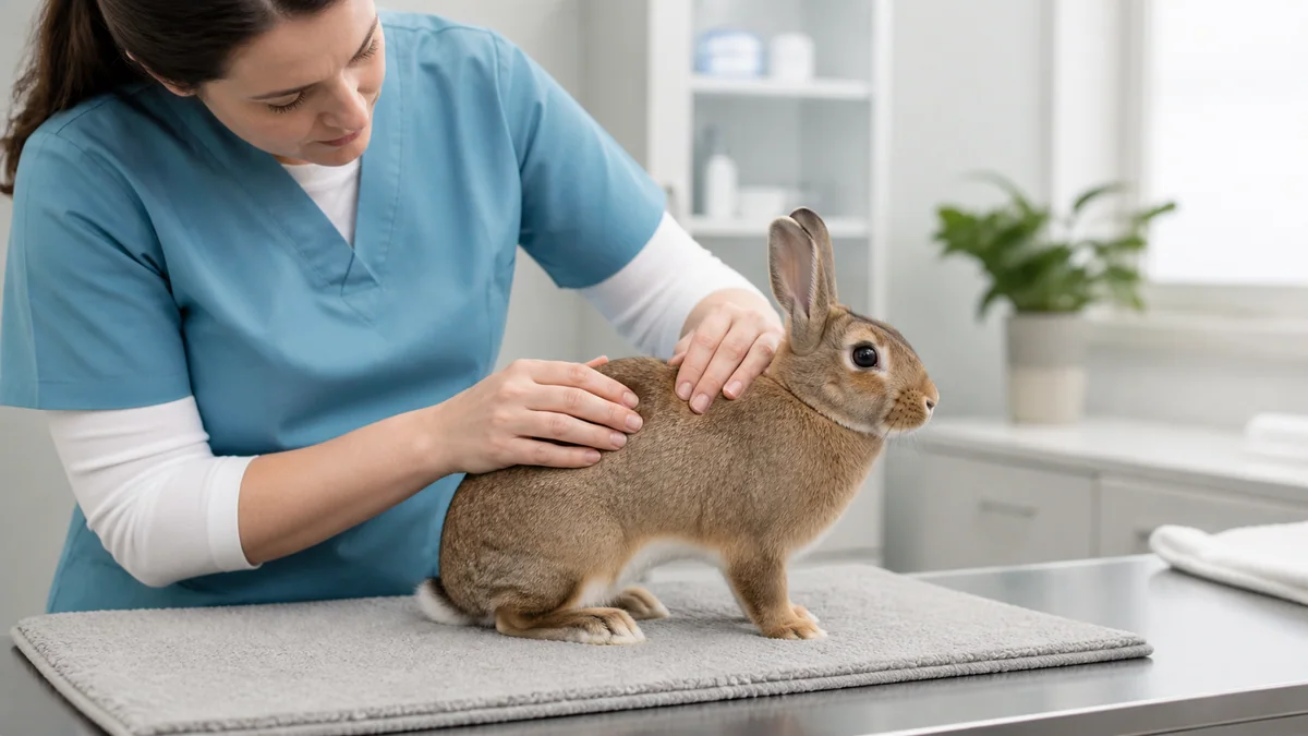 Lapin pesé sur une balance de cuisine pour surveiller son poids