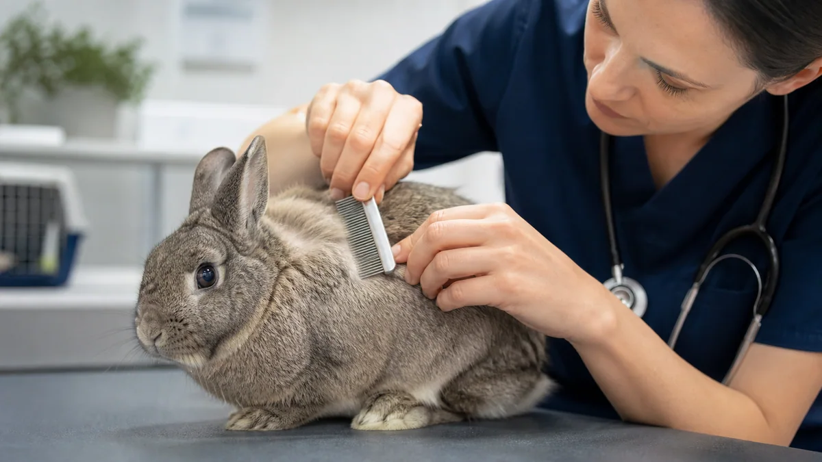 Lapin se grattant le cou, illustrant une possible infestation de puces