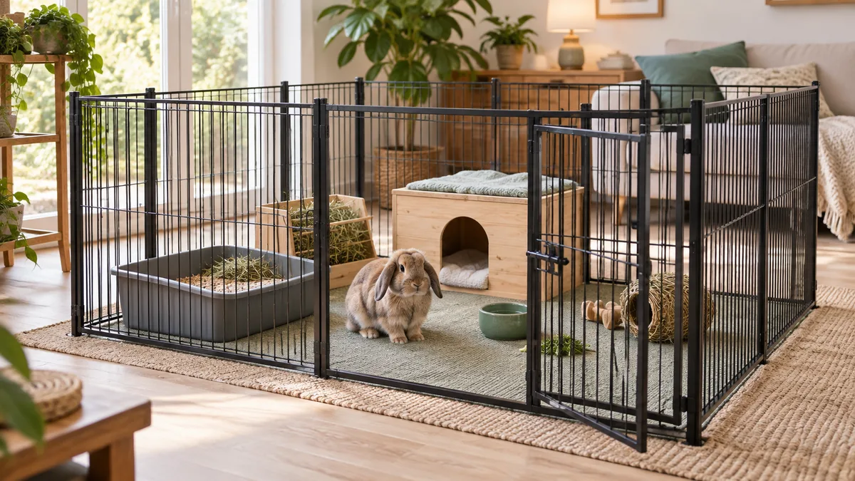 Enclos intérieur stable et spacieux aménagé pour un lapin