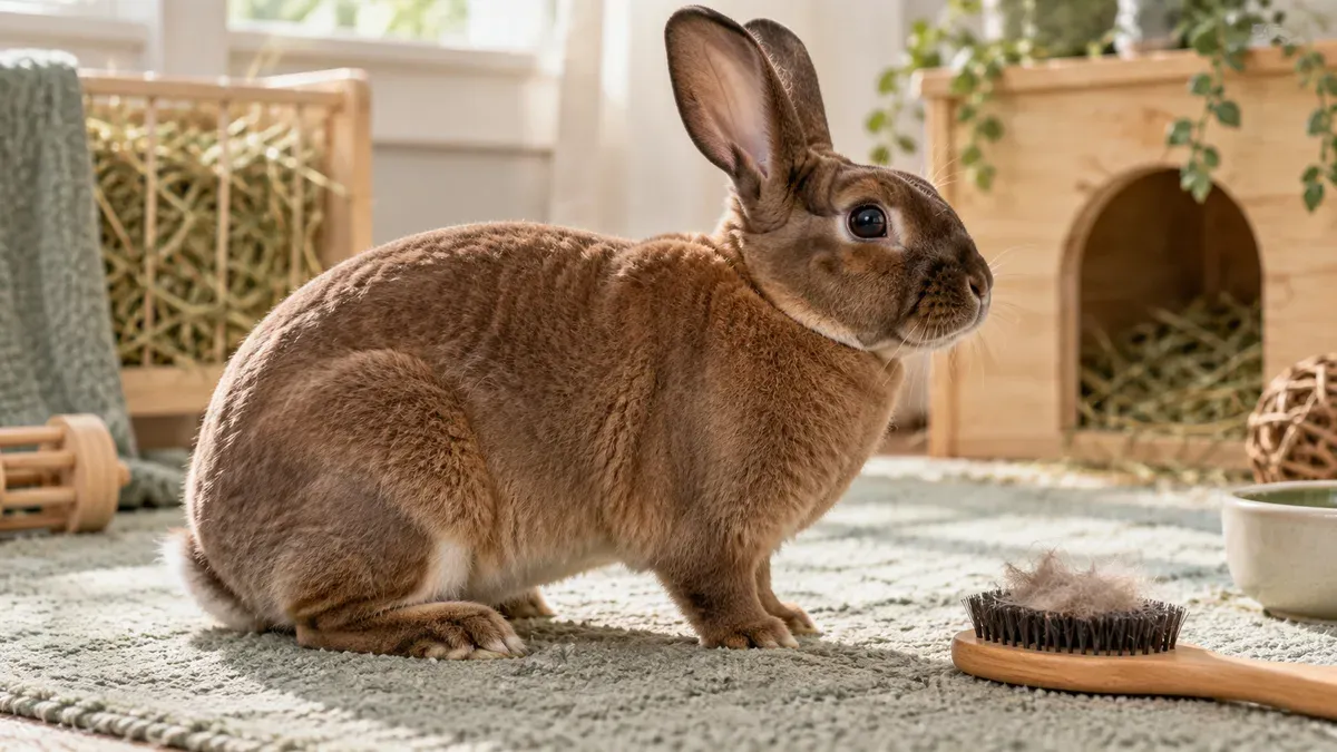 Lapin rex au pelage court et dense vu de profil