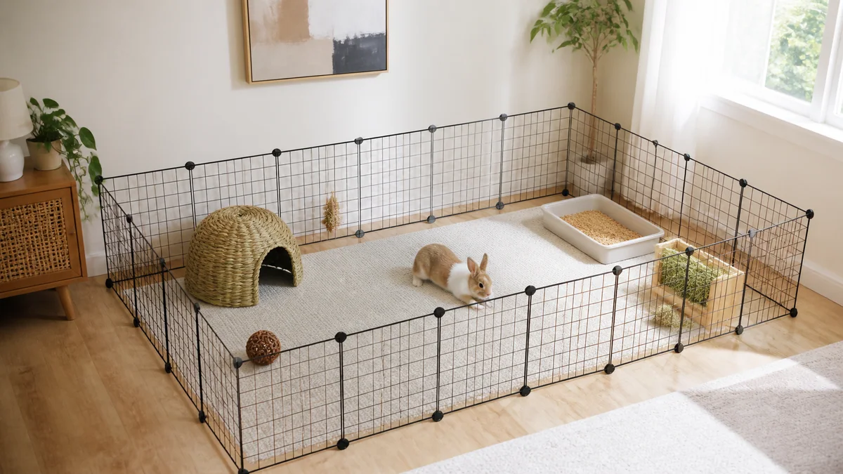 Schéma des dimensions recommandées pour un enclos de lapin nain