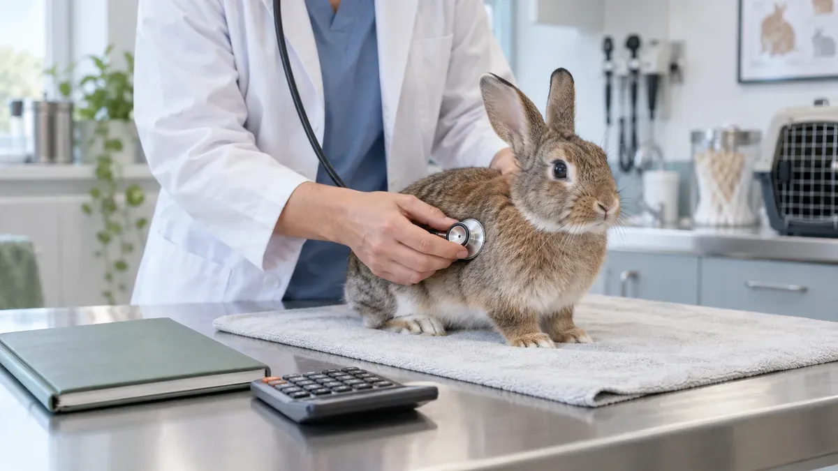 Rabbit being examined on a veterinary consulting table