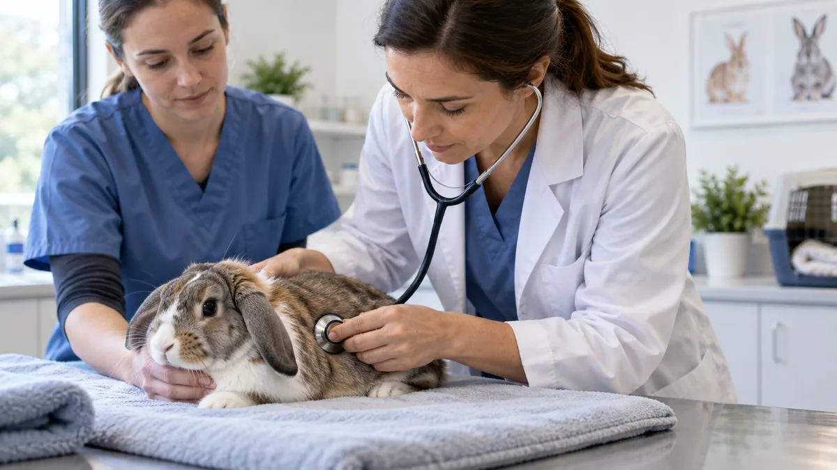Vétérinaire évaluant rapidement un lapin affaibli